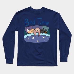 "Bed Time" Sloth and Cats Long Sleeve T-Shirt